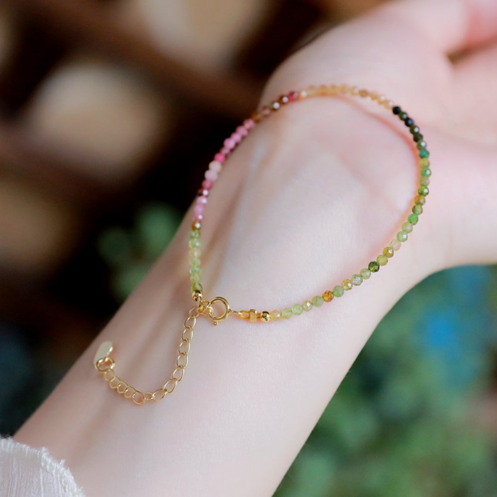 Minimalist Tourmaline 2mm Beads Healing Empath Protection Chakra Dainty Bracelet